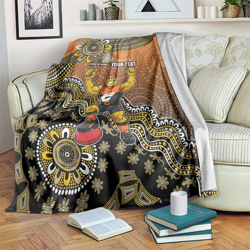 Personalized Giants Football Mascot Blanket Aboriginal Dot Art Style Vibrant Indigenous Pattern Design