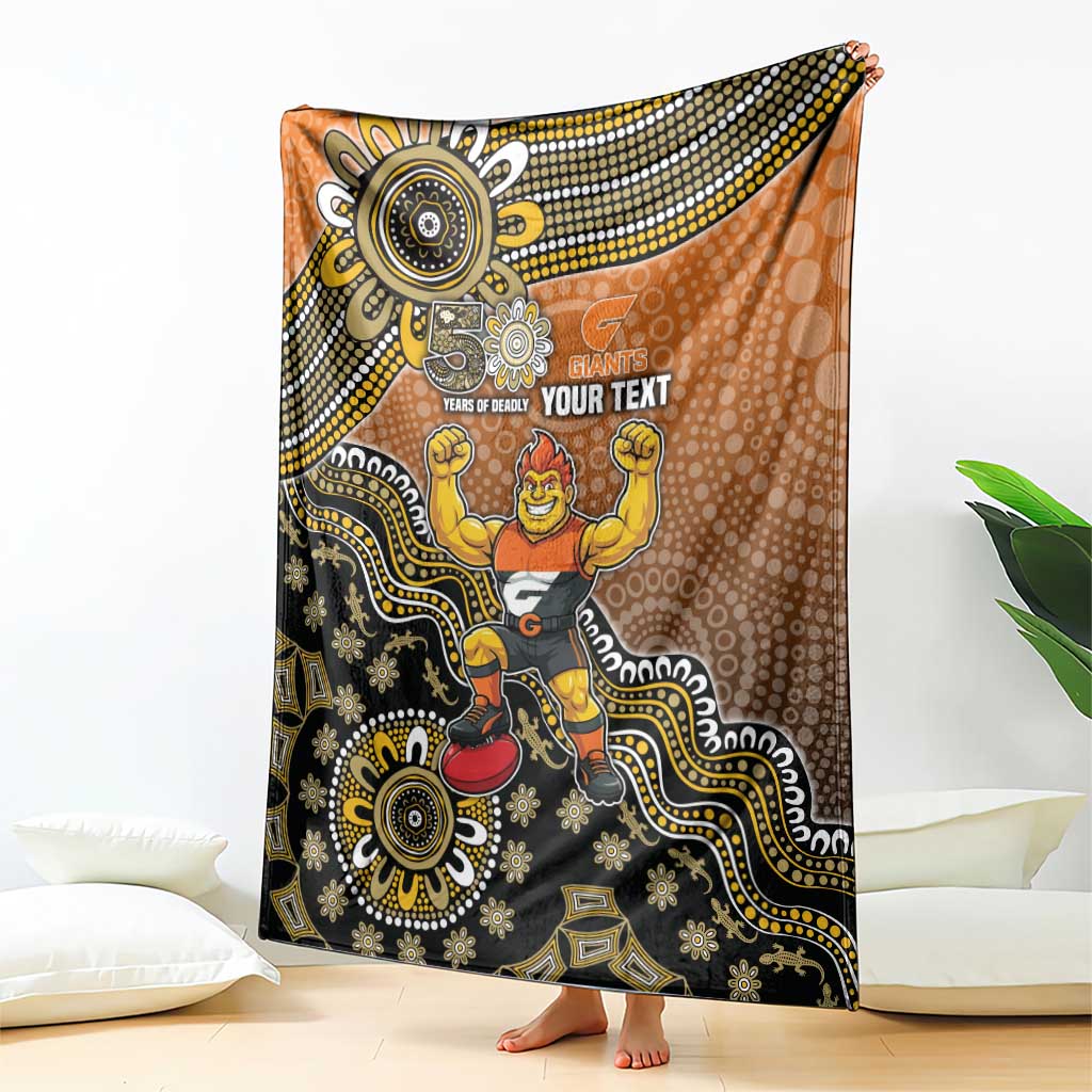 Personalized Giants Football Mascot Blanket Aboriginal Dot Art Style Vibrant Indigenous Pattern Design