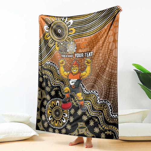 Personalized Giants Football Mascot Blanket Aboriginal Dot Art Style Vibrant Indigenous Pattern Design