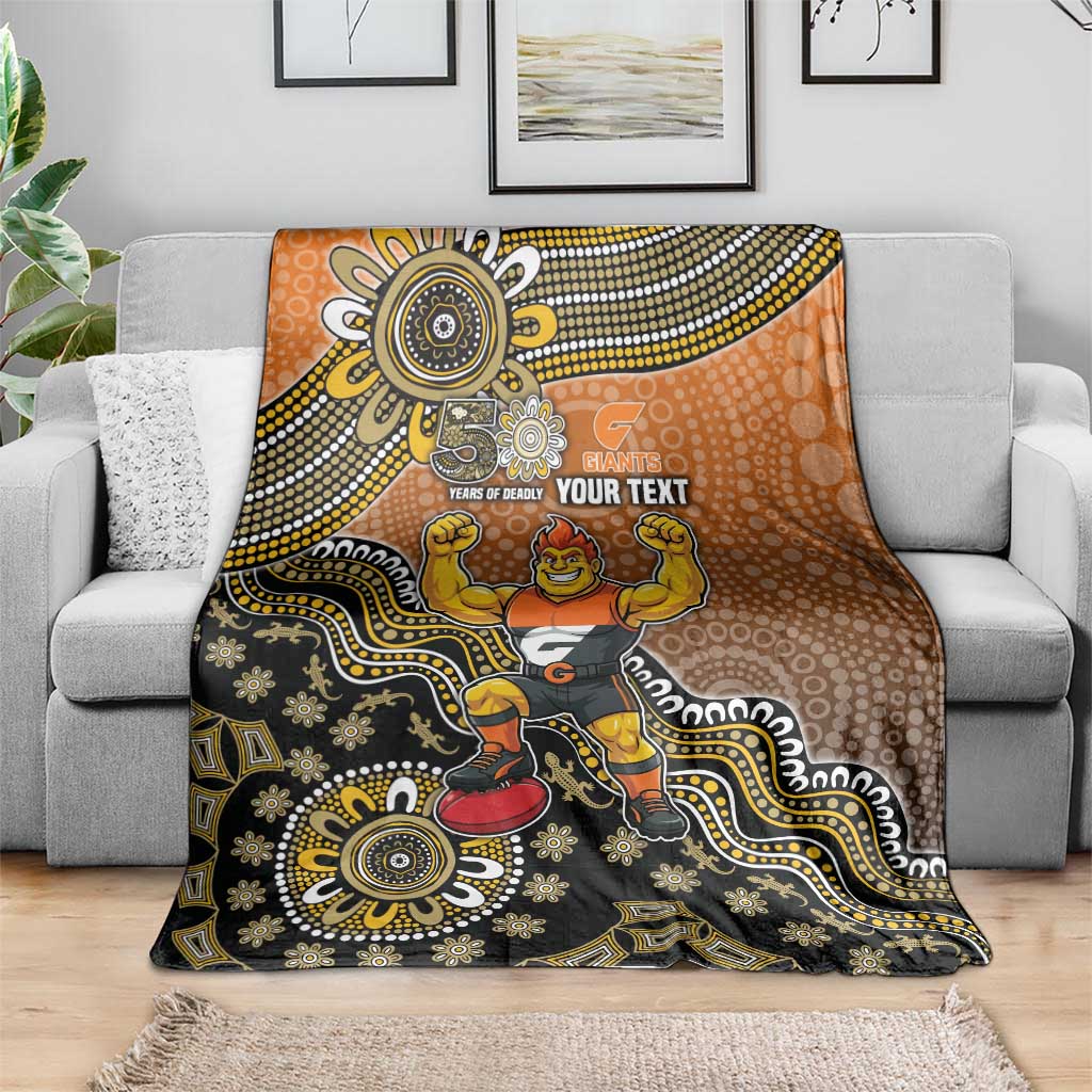 Personalized Giants Football Mascot Blanket Aboriginal Dot Art Style Vibrant Indigenous Pattern Design