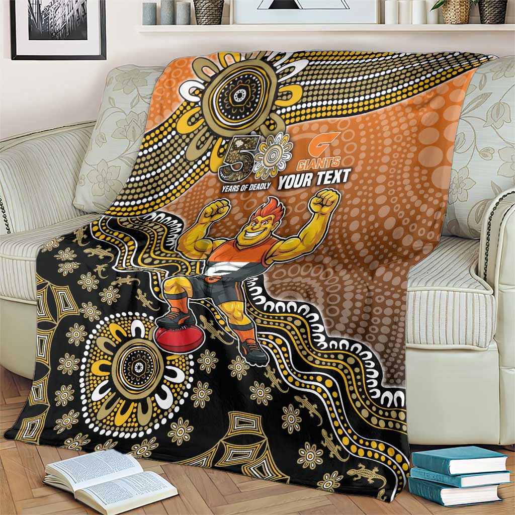 Personalized Giants Football Mascot Blanket Aboriginal Dot Art Style Vibrant Indigenous Pattern Design