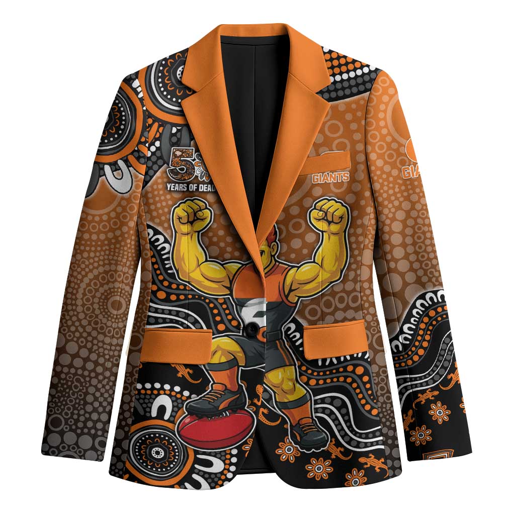 Personalized Giants Football Mascot Blazer Aboriginal Dot Art Style Vibrant Indigenous Pattern Design