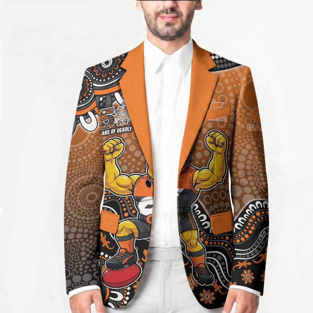 Personalized Giants Football Mascot Blazer Aboriginal Dot Art Style Vibrant Indigenous Pattern Design