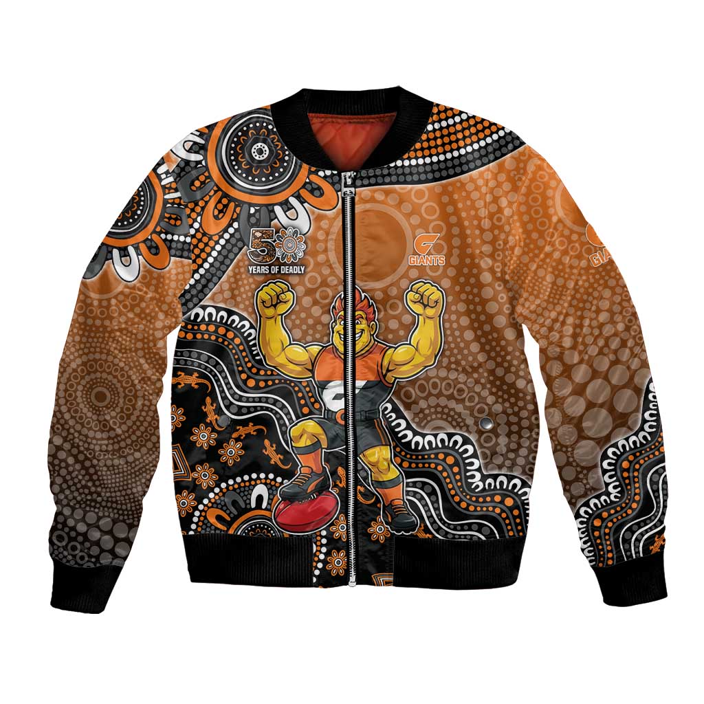 Personalized Giants Football Mascot Bomber Jacket Aboriginal Dot Art Style Vibrant Indigenous Pattern Design