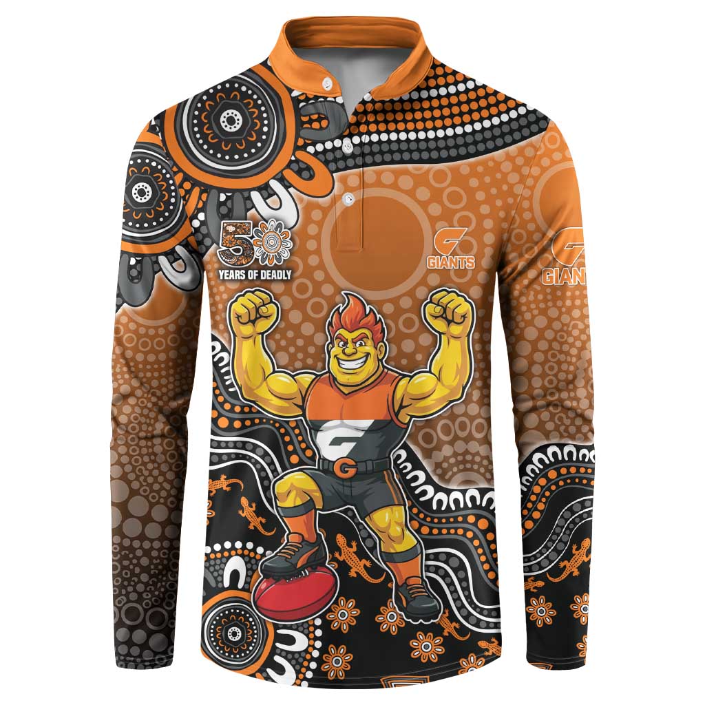 Personalized Giants Football Mascot Button Sweatshirt Aboriginal Dot Art Style Vibrant Indigenous Pattern Design