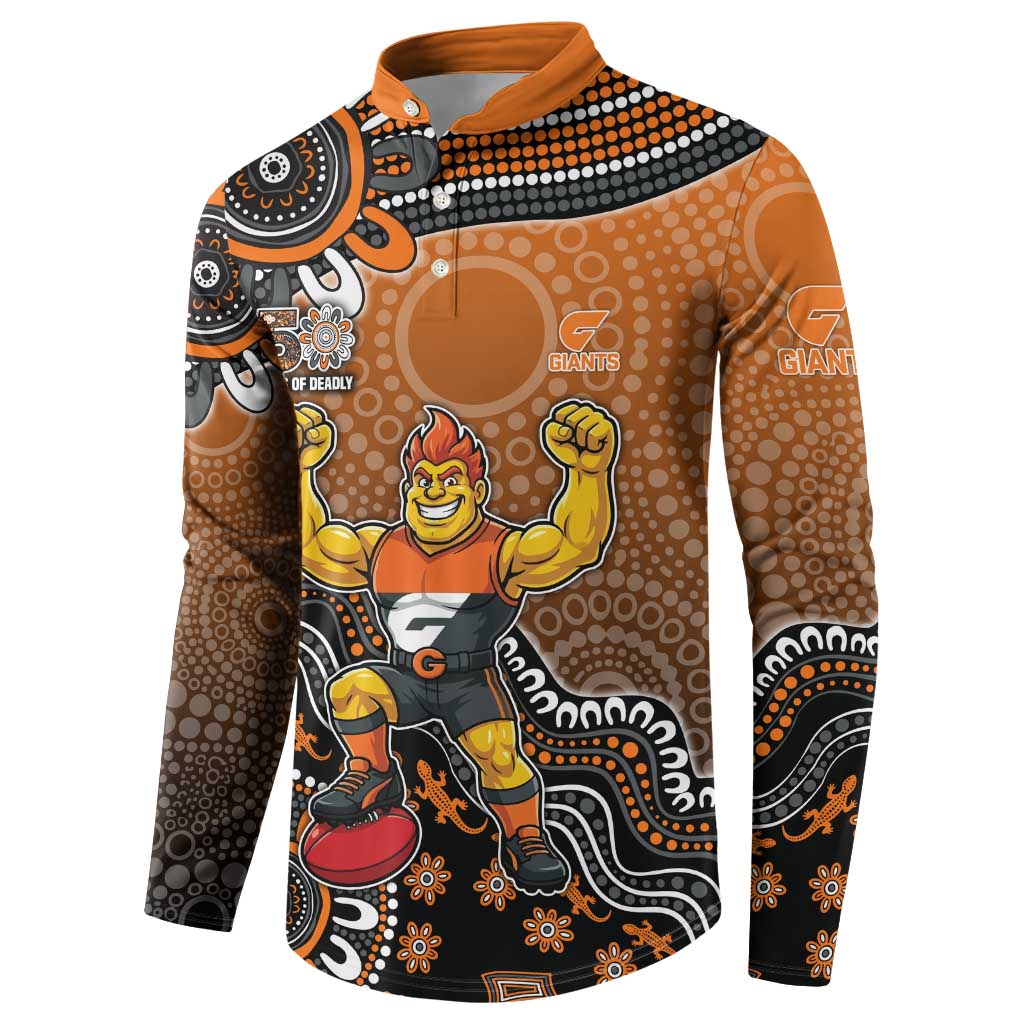 Personalized Giants Football Mascot Button Sweatshirt Aboriginal Dot Art Style Vibrant Indigenous Pattern Design