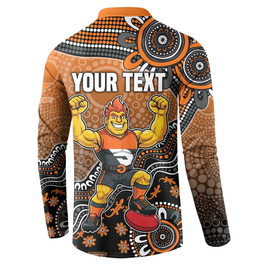 Personalized Giants Football Mascot Button Sweatshirt Aboriginal Dot Art Style Vibrant Indigenous Pattern Design