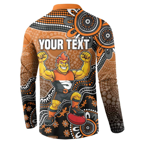 Personalized Giants Football Mascot Button Sweatshirt Aboriginal Dot Art Style Vibrant Indigenous Pattern Design