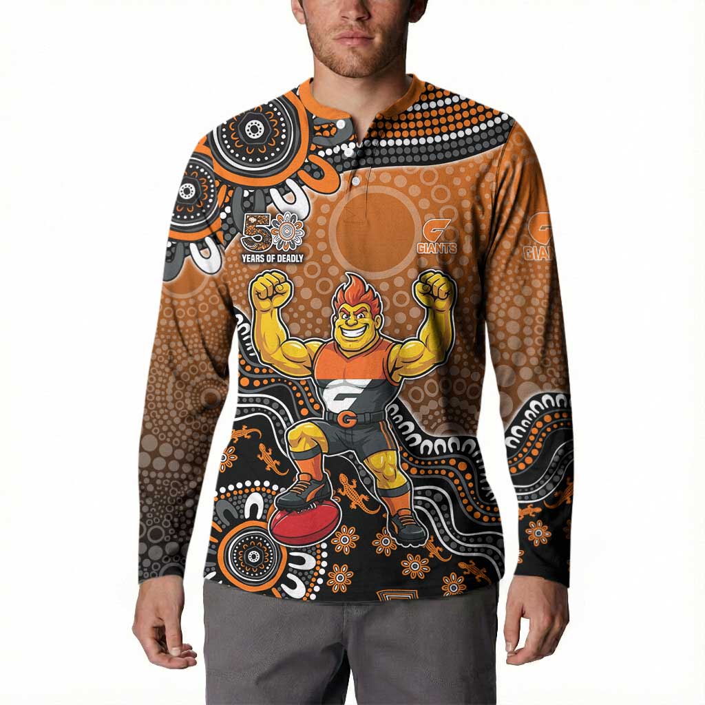 Personalized Giants Football Mascot Button Sweatshirt Aboriginal Dot Art Style Vibrant Indigenous Pattern Design