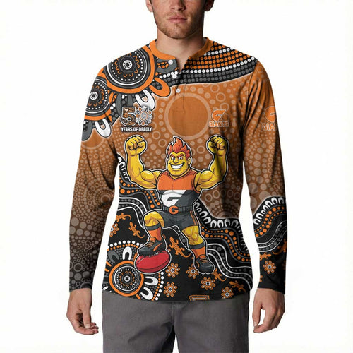 Personalized Giants Football Mascot Button Sweatshirt Aboriginal Dot Art Style Vibrant Indigenous Pattern Design