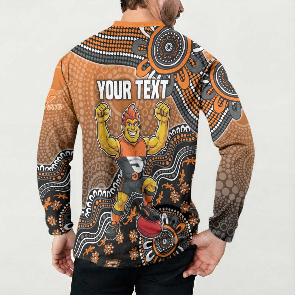 Personalized Giants Football Mascot Button Sweatshirt Aboriginal Dot Art Style Vibrant Indigenous Pattern Design