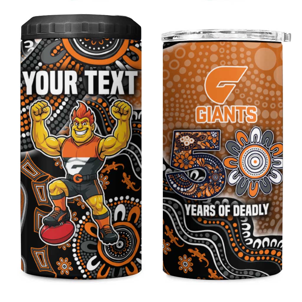 Personalized Giants Football Mascot 4 in 1 Can Cooler Tumbler Aboriginal Dot Art Style Vibrant Indigenous Pattern Design