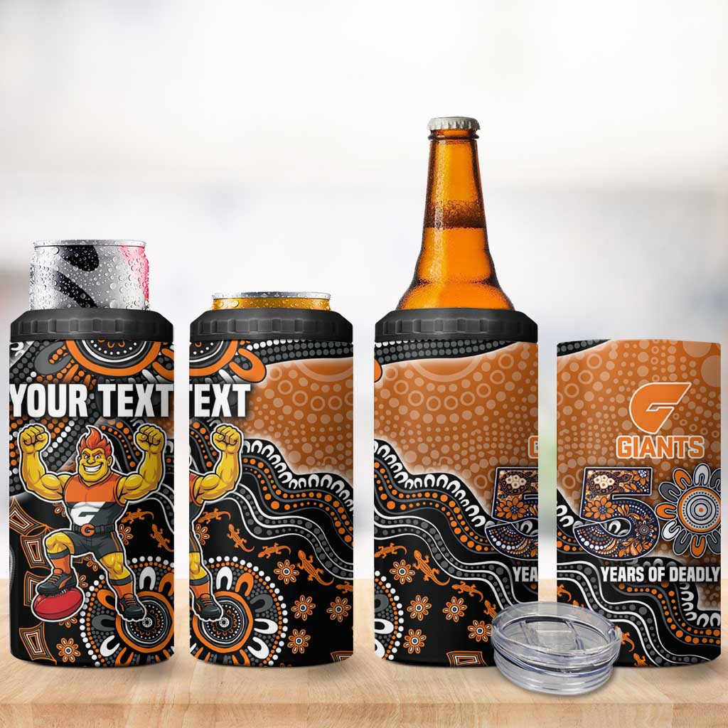 Personalized Giants Football Mascot 4 in 1 Can Cooler Tumbler Aboriginal Dot Art Style Vibrant Indigenous Pattern Design