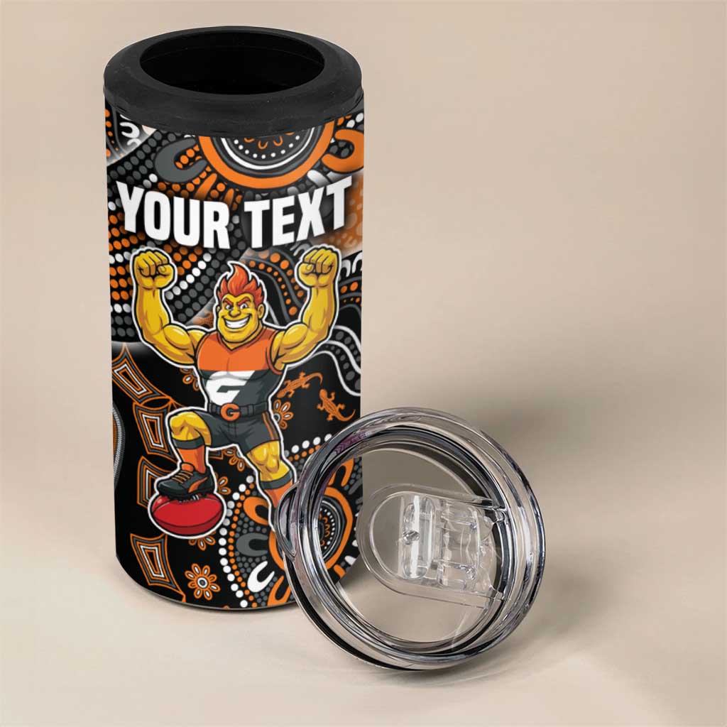Personalized Giants Football Mascot 4 in 1 Can Cooler Tumbler Aboriginal Dot Art Style Vibrant Indigenous Pattern Design