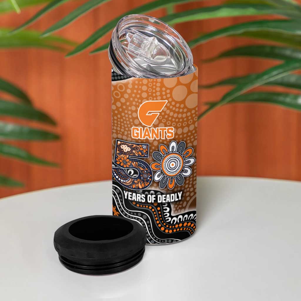 Personalized Giants Football Mascot 4 in 1 Can Cooler Tumbler Aboriginal Dot Art Style Vibrant Indigenous Pattern Design