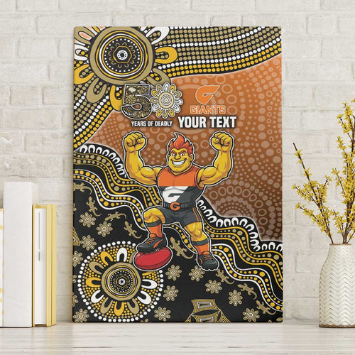 Personalized Giants Football Mascot Canvas Wall Art Aboriginal Dot Art Style Vibrant Indigenous Pattern Design