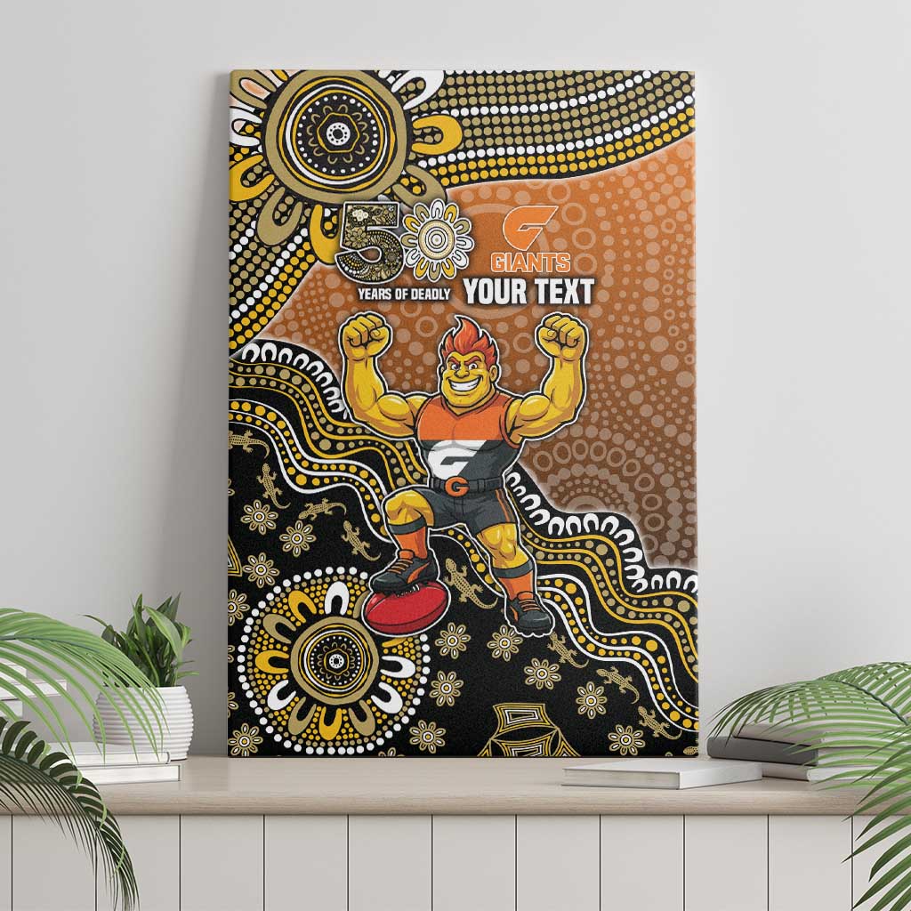 Personalized Giants Football Mascot Canvas Wall Art Aboriginal Dot Art Style Vibrant Indigenous Pattern Design