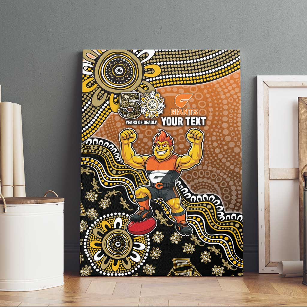 Personalized Giants Football Mascot Canvas Wall Art Aboriginal Dot Art Style Vibrant Indigenous Pattern Design