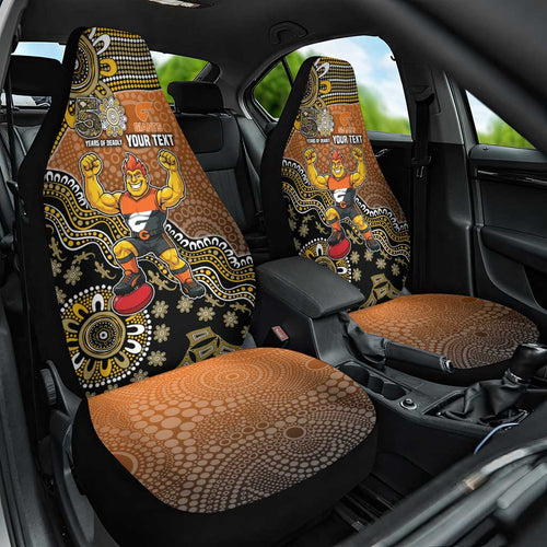 Personalized Giants Football Mascot Car Seat Cover Aboriginal Dot Art Style Vibrant Indigenous Pattern Design