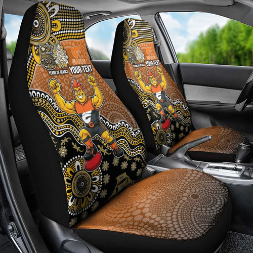 Personalized Giants Football Mascot Car Seat Cover Aboriginal Dot Art Style Vibrant Indigenous Pattern Design