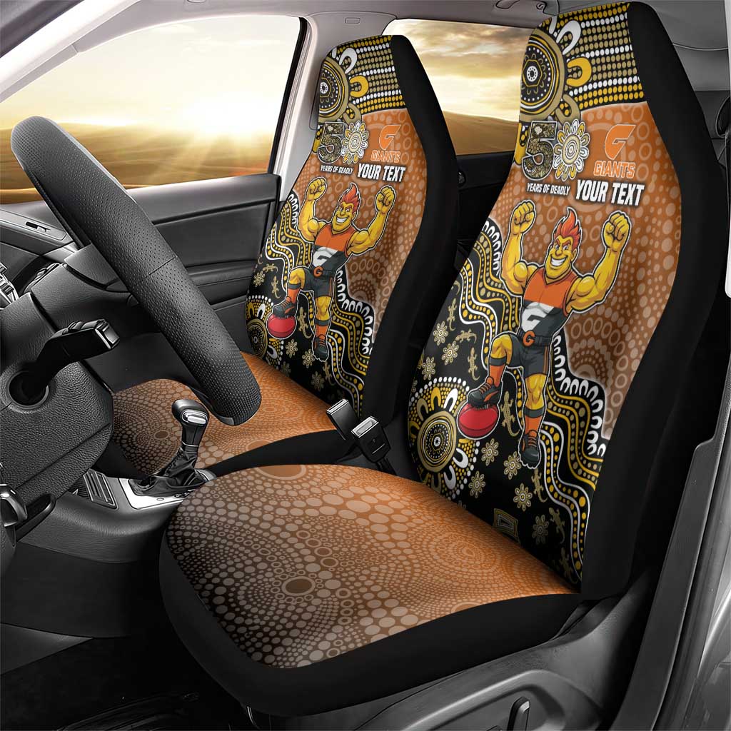 Personalized Giants Football Mascot Car Seat Cover Aboriginal Dot Art Style Vibrant Indigenous Pattern Design