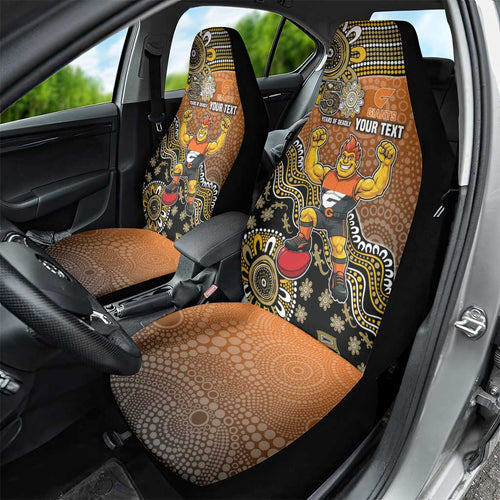 Personalized Giants Football Mascot Car Seat Cover Aboriginal Dot Art Style Vibrant Indigenous Pattern Design