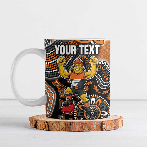 Personalized Giants Football Mascot Ceramic Mug Aboriginal Dot Art Style Vibrant Indigenous Pattern Design