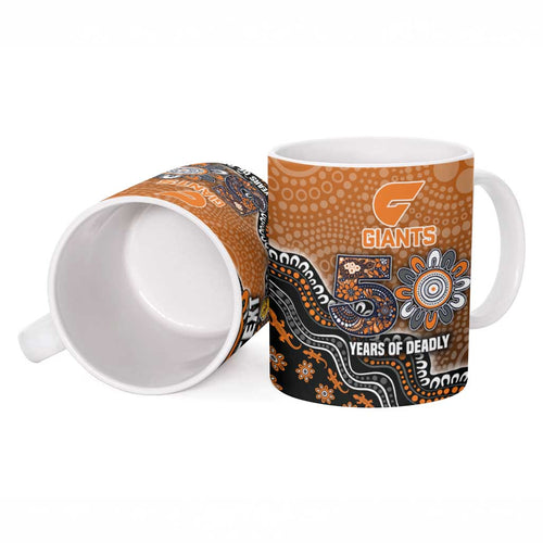 Personalized Giants Football Mascot Ceramic Mug Aboriginal Dot Art Style Vibrant Indigenous Pattern Design