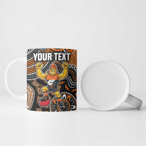 Personalized Giants Football Mascot Ceramic Mug Aboriginal Dot Art Style Vibrant Indigenous Pattern Design