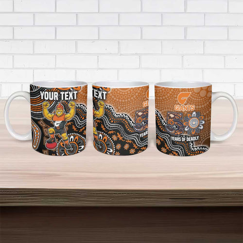 Personalized Giants Football Mascot Ceramic Mug Aboriginal Dot Art Style Vibrant Indigenous Pattern Design