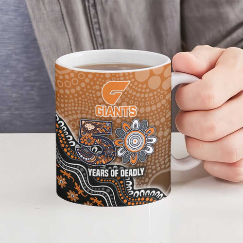 Personalized Giants Football Mascot Ceramic Mug Aboriginal Dot Art Style Vibrant Indigenous Pattern Design