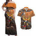 Personalized Giants Football Mascot Couples Matching Off Shoulder Maxi Dress and Hawaiian Shirt Aboriginal Dot Art Style Vibrant Indigenous Pattern Design