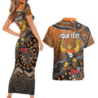 Personalized Giants Football Mascot Couples Matching Short Sleeve Bodycon Dress and Hawaiian Shirt Aboriginal Dot Art Style Vibrant Indigenous Pattern Design