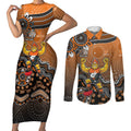 Personalized Giants Football Mascot Couples Matching Short Sleeve Bodycon Dress and Long Sleeve Button Shirt Aboriginal Dot Art Style Vibrant Indigenous Pattern Design