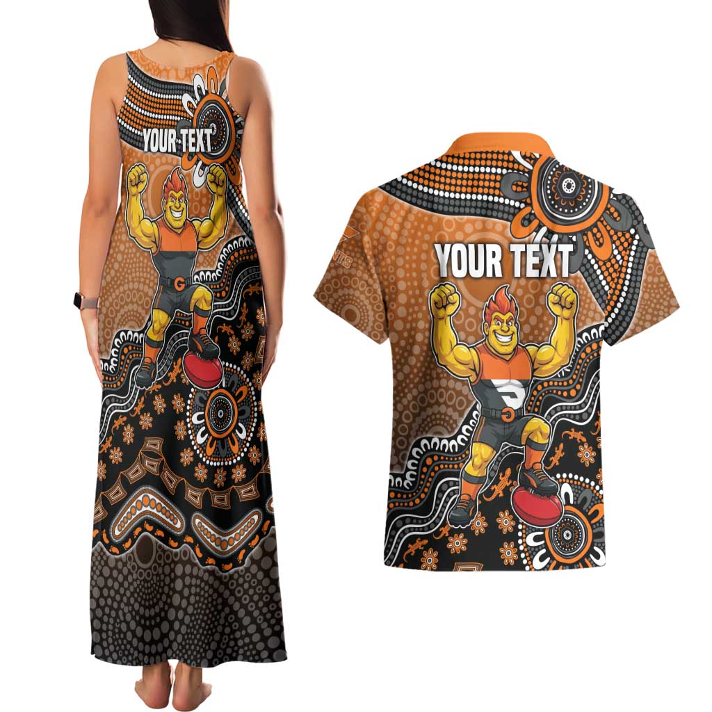 Personalized Giants Football Mascot Couples Matching Tank Maxi Dress and Hawaiian Shirt Aboriginal Dot Art Style Vibrant Indigenous Pattern Design