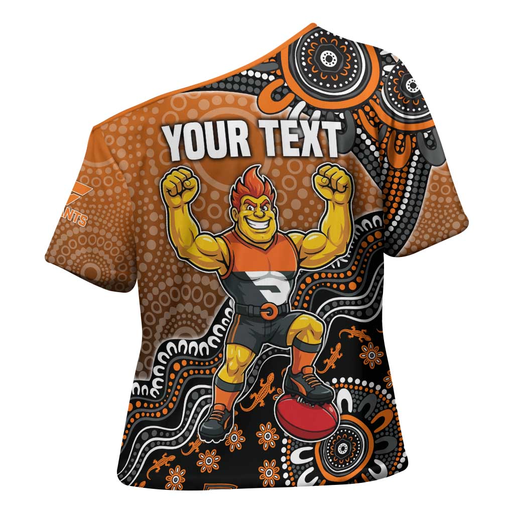 Personalized Giants Football Mascot Cross Shoulder Shirt Aboriginal Dot Art Style Vibrant Indigenous Pattern Design
