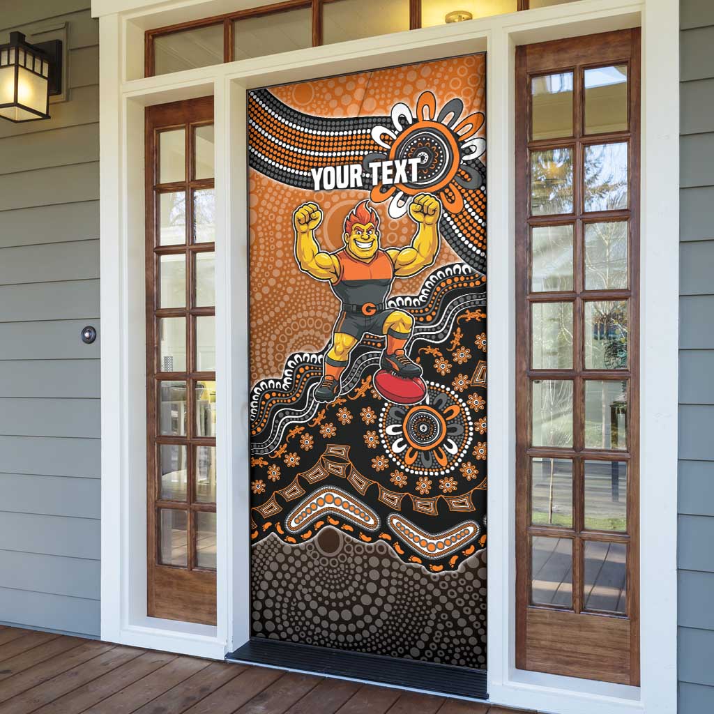 Personalized Giants Football Mascot Door Cover Aboriginal Dot Art Style Vibrant Indigenous Pattern Design