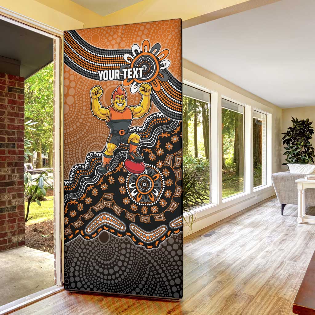 Personalized Giants Football Mascot Door Cover Aboriginal Dot Art Style Vibrant Indigenous Pattern Design