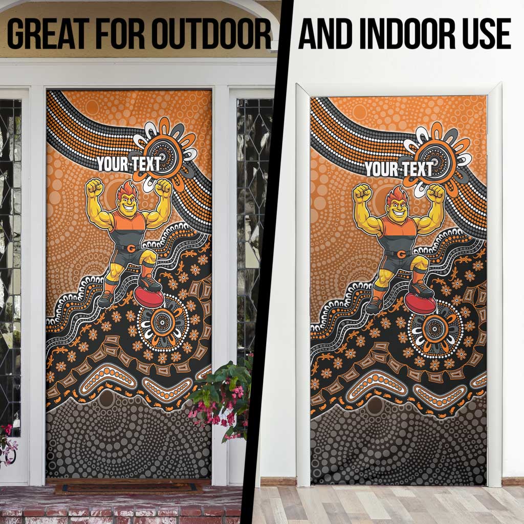 Personalized Giants Football Mascot Door Cover Aboriginal Dot Art Style Vibrant Indigenous Pattern Design