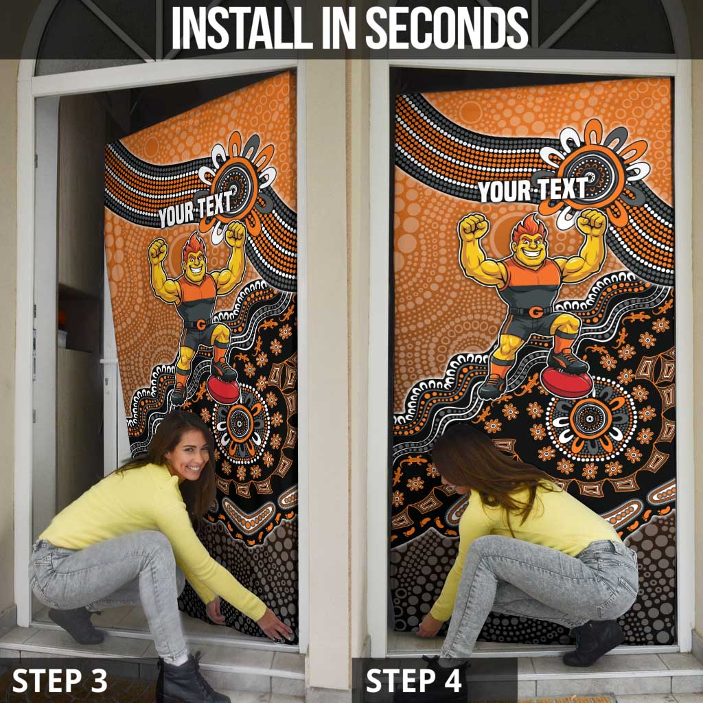 Personalized Giants Football Mascot Door Cover Aboriginal Dot Art Style Vibrant Indigenous Pattern Design