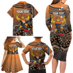Personalized Giants Football Mascot Family Matching Long Sleeve Bodycon Dress and Hawaiian Shirt Aboriginal Dot Art Style Vibrant Indigenous Pattern Design