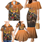 Personalized Giants Football Mascot Family Matching Mermaid Dress and Hawaiian Shirt Aboriginal Dot Art Style Vibrant Indigenous Pattern Design