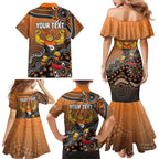 Personalized Giants Football Mascot Family Matching Mermaid Dress and Hawaiian Shirt Aboriginal Dot Art Style Vibrant Indigenous Pattern Design