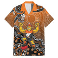 Personalized Giants Football Mascot Family Matching Off The Shoulder Long Sleeve Dress and Hawaiian Shirt Aboriginal Dot Art Style Vibrant Indigenous Pattern Design
