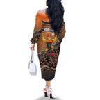 Personalized Giants Football Mascot Family Matching Off The Shoulder Long Sleeve Dress and Hawaiian Shirt Aboriginal Dot Art Style Vibrant Indigenous Pattern Design