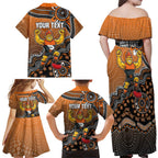 Personalized Giants Football Mascot Family Matching Off Shoulder Maxi Dress and Hawaiian Shirt Aboriginal Dot Art Style Vibrant Indigenous Pattern Design