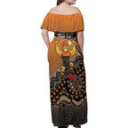 Personalized Giants Football Mascot Family Matching Off Shoulder Maxi Dress and Hawaiian Shirt Aboriginal Dot Art Style Vibrant Indigenous Pattern Design