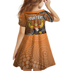 Personalized Giants Football Mascot Family Matching Off Shoulder Short Dress and Hawaiian Shirt Aboriginal Dot Art Style Vibrant Indigenous Pattern Design