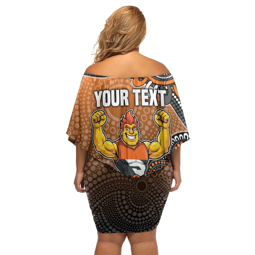 Personalized Giants Football Mascot Family Matching Off Shoulder Short Dress and Hawaiian Shirt Aboriginal Dot Art Style Vibrant Indigenous Pattern Design