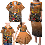 Personalized Giants Football Mascot Family Matching Puletasi and Hawaiian Shirt Aboriginal Dot Art Style Vibrant Indigenous Pattern Design